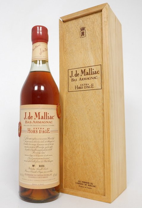 J. de Malliac - Extra Hors d'Age Bas-Armagnac - b. Década de 1980, Década de 1990 - 0,7 litros