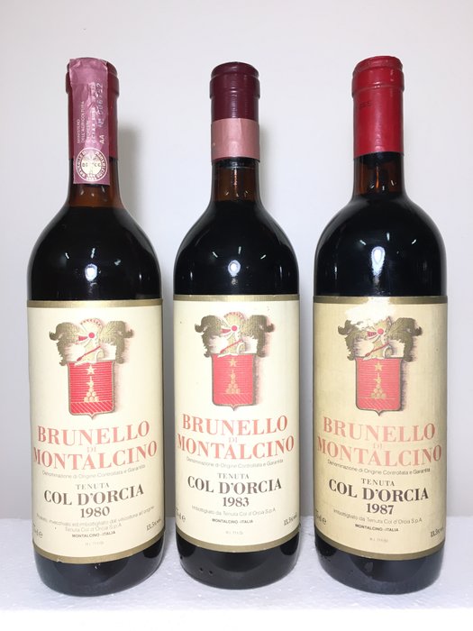 1980 , 1983, 1987 Tenuta Col d'Orcia Brunello di Montalcino - Toscana Cru Vigneti Sant'Angelo - 3 Botellas (0,75 L)