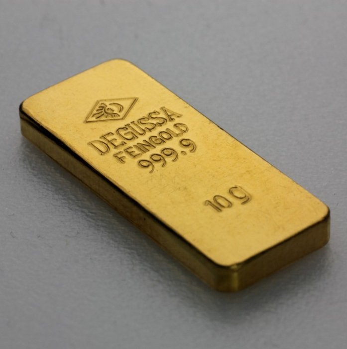 10 gram - Guld 999 - Degussa alte Formm selten - Forseglet