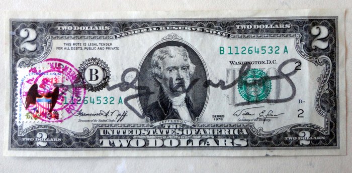 Andy Warhol - Two Dollars Billet - with COA