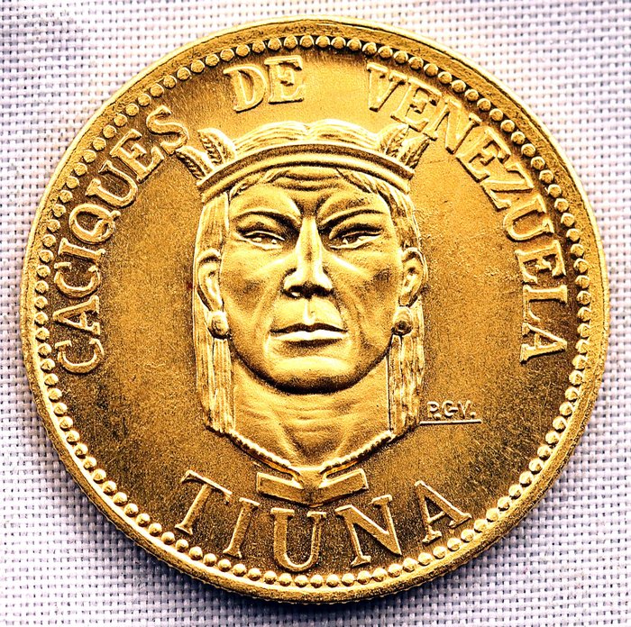 Spania - Medalla - 1960 - CARACAS - Caciques de Venezuela - TIUNA - 4,3 g - Aur