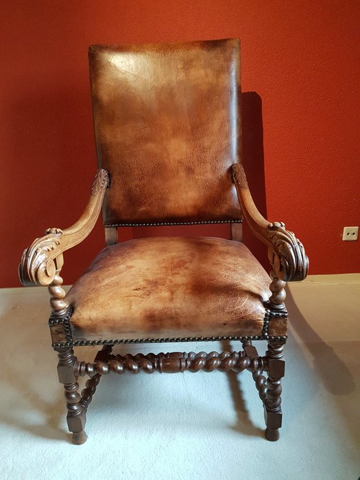 Cadeira cavaleiro - Carvalho, Pele - século XVIII