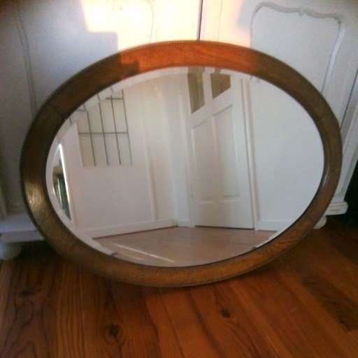 Miroir, Miroir ovale, bord en bois avec kopspijkerjes ornemental - Bois
