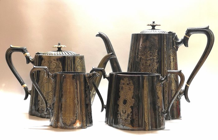Victorianisches Versilbertes Tee und Kaffeeset- Richard Richardson - Neunzehntes Jahrhundert - Sheffield - Cornwall Works