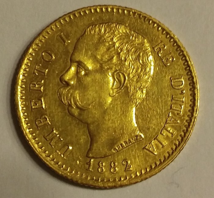 Italy – 20 Lire 1882 – King Umberto I – Gold