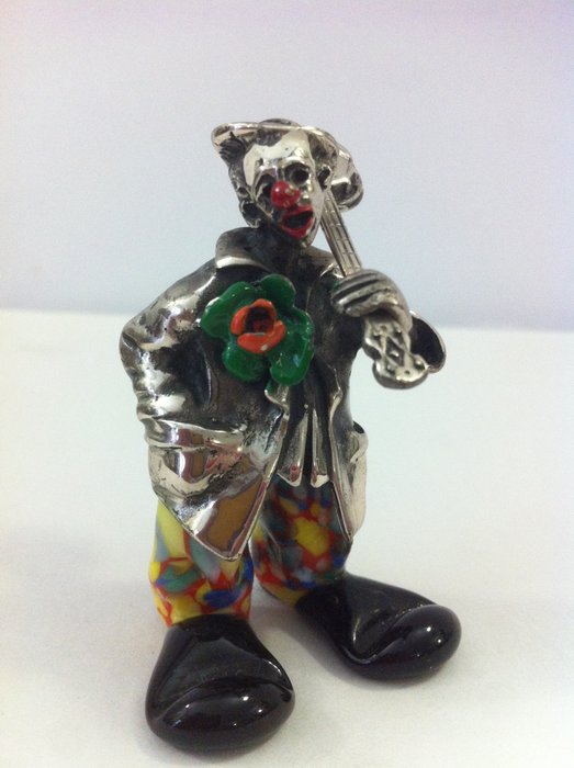 Clown aus massivem Silber und Muranoglas - .800 Silber, Glas - Vittorio Angini - Italien - 1950-1999