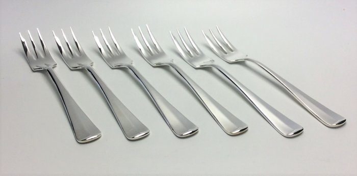 Pastry forks - Haags Lofje (6) - .999 silver - M.J. Gerritsen N.V. (Sola Fabriek) - Netherlands - 1989