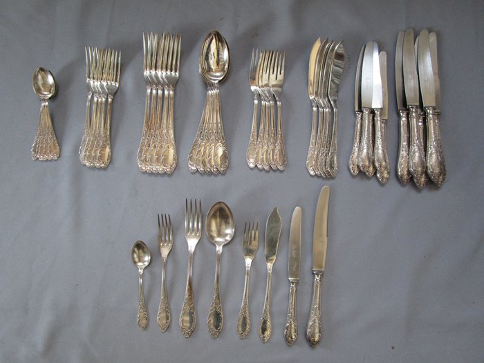 Company: Jaeger - Solingen - Rococo cutlery - 100 silver plating - 6 Personen ( 48 Teile ) - Germany - 1900-1949