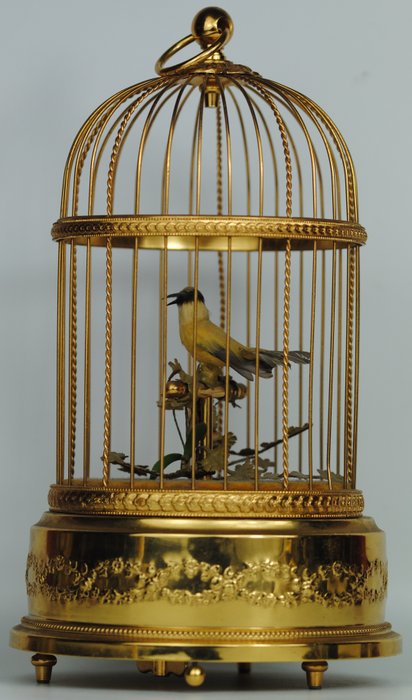 Automate mécanique à cage d'oiseaux chanteurs Reuge Swiss - Métal Doré
