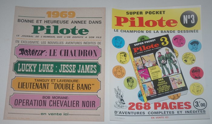 Asterix, Bob Morane, Lucky Luke, Tanguy et Laverdure - 2 Kiosk-affiches Pilote - Primera edición - (1969)