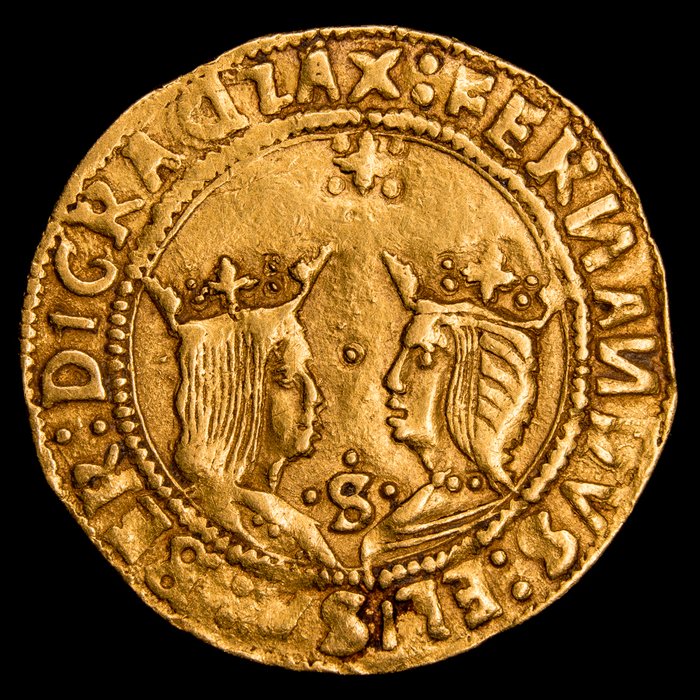 Spain - Doble excelente - Reyes Católicos (1474 - 1504). Sevilla, cruz entre 4 puntos / S entre 3 puntos. Rara - Gold