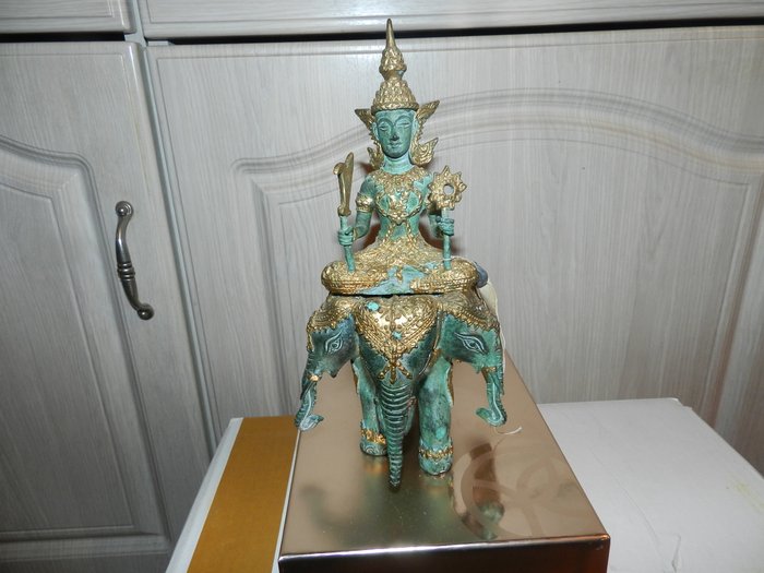 Lille figur (1) - Bronze - Erawan 3 ledede elefant - Thailand - 21. århundrede