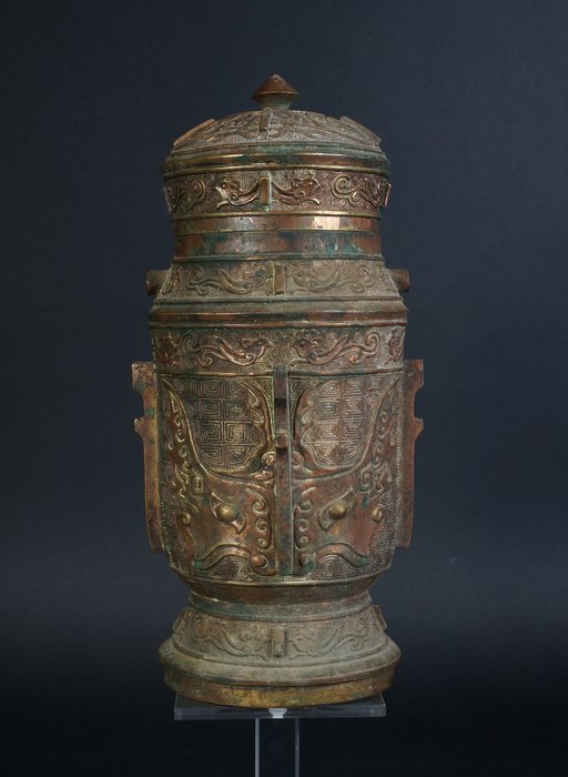 Pronssinen arkaainen maljakko kannella (1) - Pronssattu, Pronssi - Kiina - Qianlong (1736-1795)