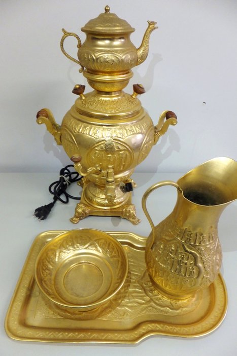 Vintage Iraanse  samovar - goudkleurig (vermoedelijk Gold Plated ?  ) - Auf Persisch markiert (5) - Metall