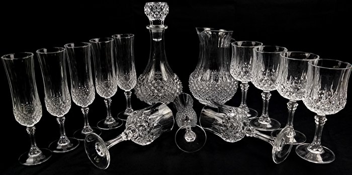 Cristal d'Arques Longchamp - Huilujen lasit, vesi, pullo ja karafi (14) - Kristalli