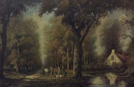 H. Sanders (20e eeuw) - Schilderij Veluwe met baroklijst