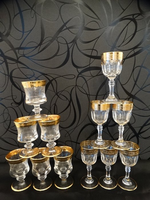 Murano Medici cognacglasögon / guldfälg och etsning (12) - Murano glas