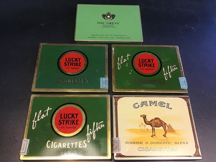Loewy Raymond - ww2 1939 - 1942 LUCKY STRIKE & Camel & The Greys - Box sigaretten 2e oorlogen (5) - metaal