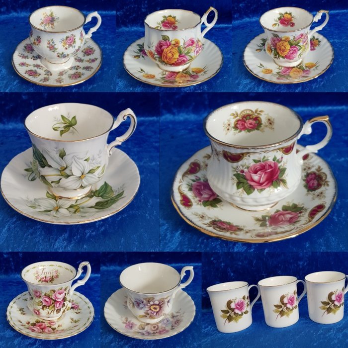 Tazze da caffè inglesi con bellissime decorazioni floreali (17) - Porcellana