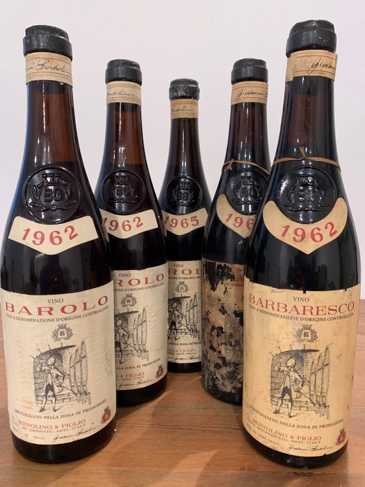 1962 x2, 1965 Barolo, 1962 x2 Barbaresco G. Bertolino - 巴罗洛, 皮埃蒙特, 芭芭莱斯科 - 5 Bottles (0.75L)