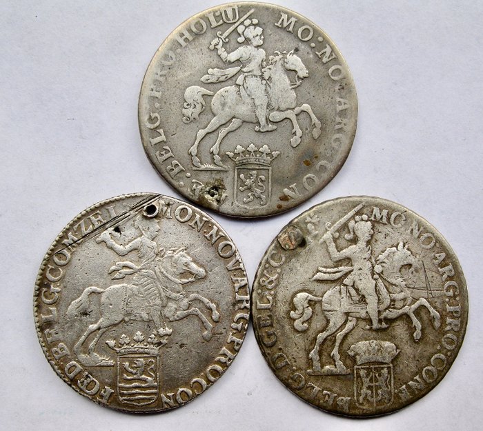 Niederlande - Holland, Gelderland, Zeeland - Zilveren Rijder of Dukaton 1761, 1771 en 1792 (3 verschillende)  - Silber