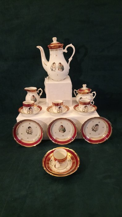 Porcelaine de luxe signée F.D - Modèle Napoléon 1er Bonaparte & Joséphine - 4人份咖啡和甜点 - 瓷器CHAUVIGNY