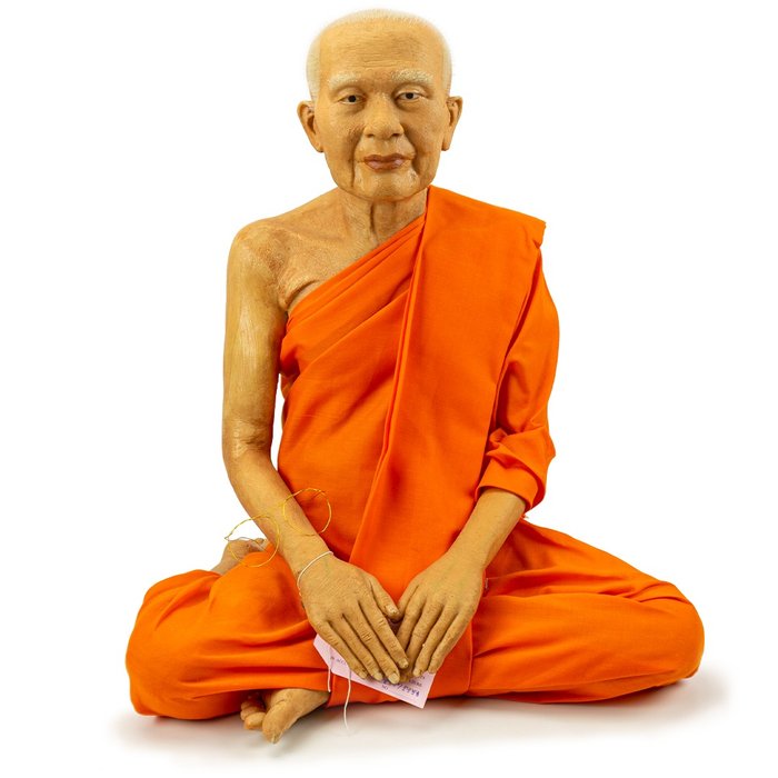 XL Image佛教僧侶Luang Phor Luesi Lingdam - 蠟, 玻璃纖維 - 泰國 - 20世紀末