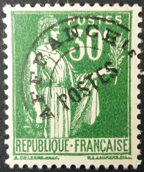 Francia 1922/1947 - Type Paix, rare, 30 centimes green, thick overprint - Yvert Préoblitéré 69