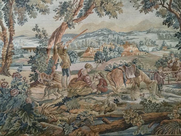 戈贝林挂毯主题“狩猎”-17世纪佛兰德挂毯风格 - 棉