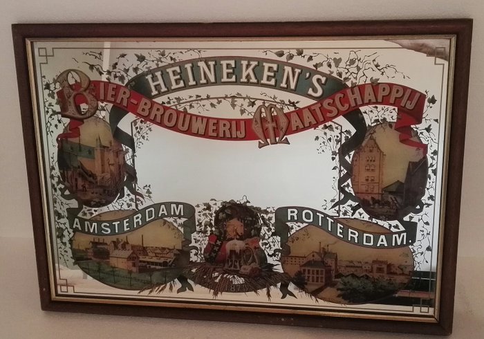 HEINEKEN - ramy reklamowe lustra do piwa (1) - Drewno- orzech, Szkło