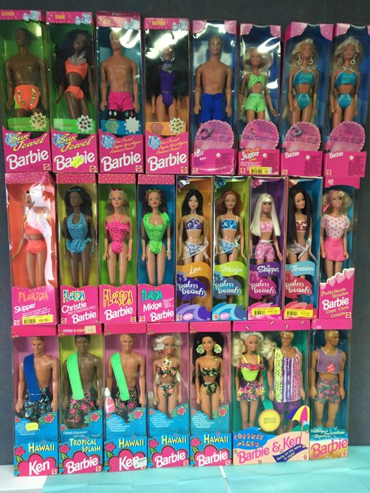 Barbie - lot 25 poupées neuves en boîtes  - barbie ken et ses amis  - Boneca theme collection plage  - 1990-1999