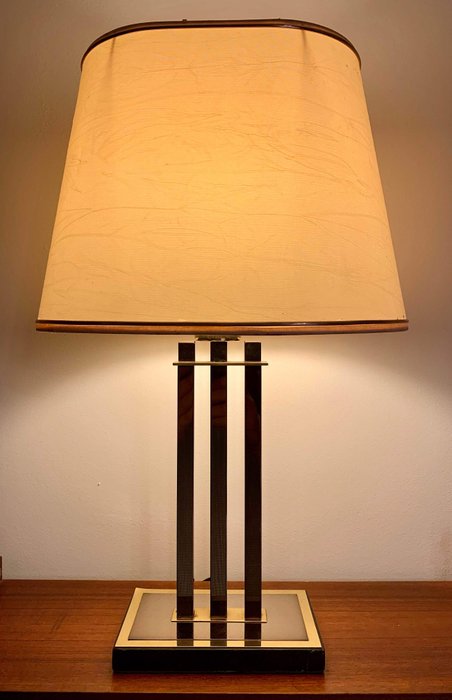 Stijl Willy Rizzo - Deknudt - Lamp, Vintage messing tafellamp met drie pilaren uit de jaren 70