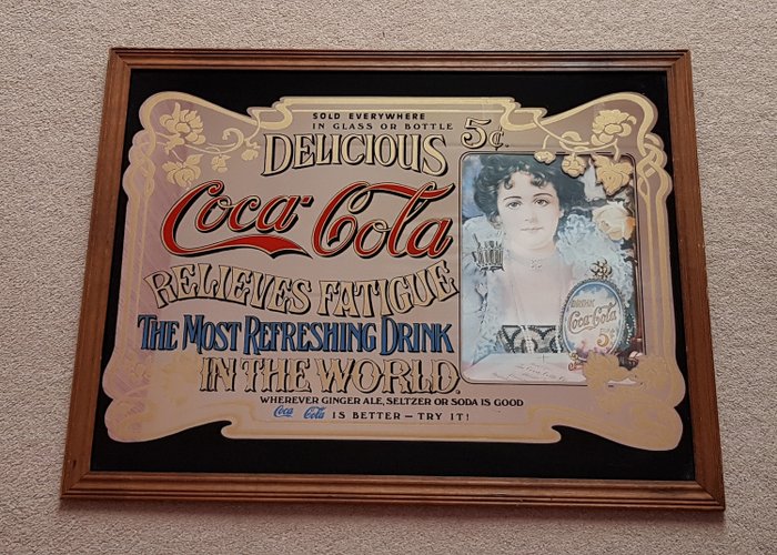 Original 1950’s/60’s Coca Cola mirror with Hilda Clark. - Espelho, Espelho de parede (1) - Madeira, Vidro