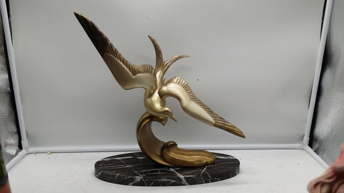 Irénée Félix René Rochard 1906-1984 'Vol d'une Mouette' - Sculpture Regule Animal Art Deco on Marble (Signed)