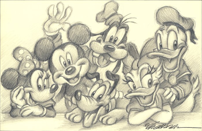 Happy Disney Family! - Original Drawing - Joan Vizcarra - 鉛筆藝術