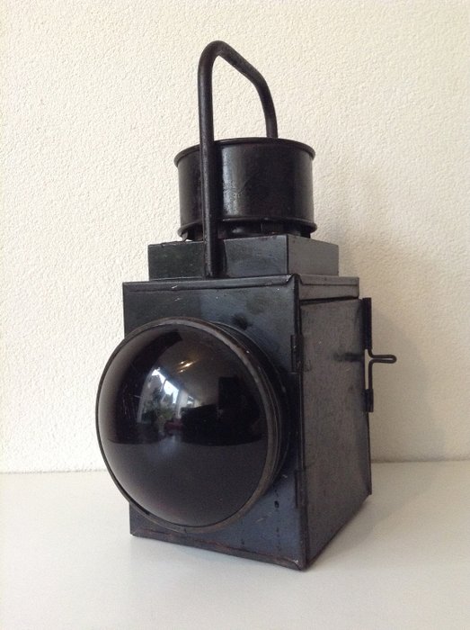 Oude treinlantaarn/lamp, Trein seinlamp bij beveiliging (1) - Metaal, glas