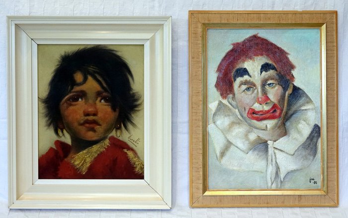 Corelli, (20e eeuw) - Clown en zigeunermeisje,
