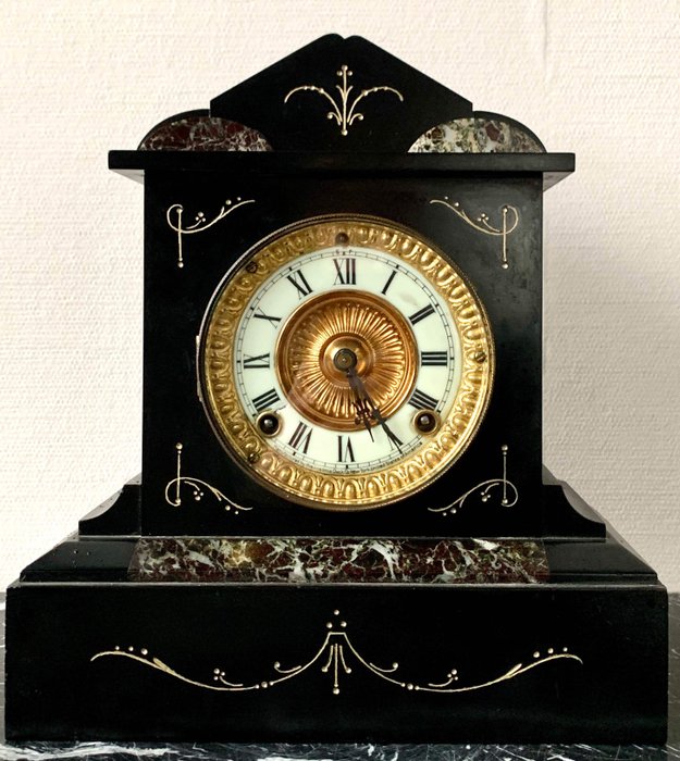 Orologio da camino - Ansonia Clock Company New York - Marmo, Ferro nero - Seconda metà del 19° secolo