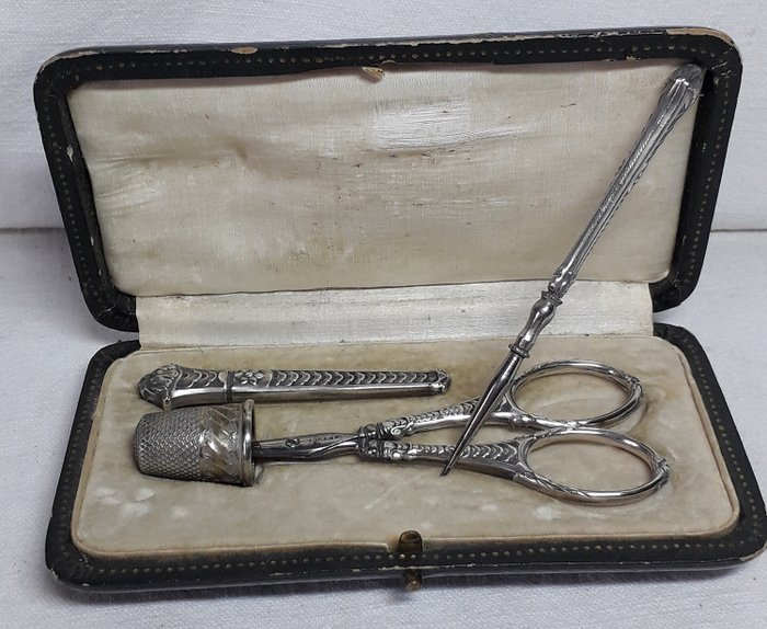 French Antique 4pc Silver Sewing Set - Silver, Steel