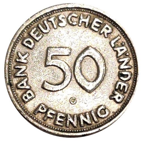 Germania - 50 Pfennig 1950 G "Bank Deutscher Länder" - nichel