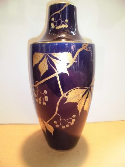 Asch  - Large Art Nouveau Vase. Ceramic Blue Tours. Gustave ASCH 1900