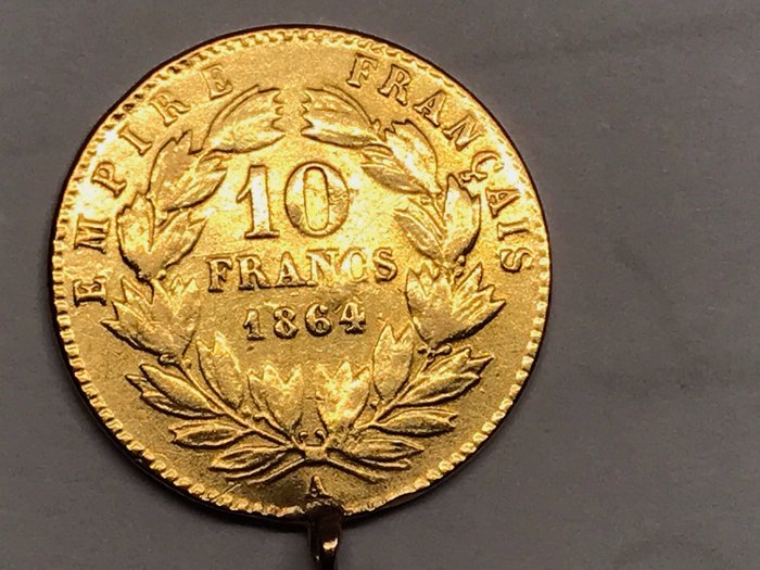 Franța - 10 Francs 1864 A Napoleon III Montée en Pendentif - Médaillon  - Aur