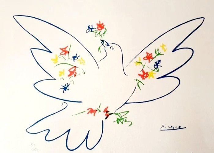 Pablo Picasso (after) - Paloma de la Paz con flores - Catawiki