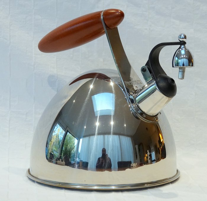 Nikolai Carels Amsterdam - Whistling kettle with bell for Pickwick - Steel (stainless), Wood- Cherry