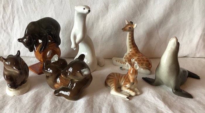 Lomonosov USSR - 动物-熊-长颈鹿-斑马 - 陶瓷