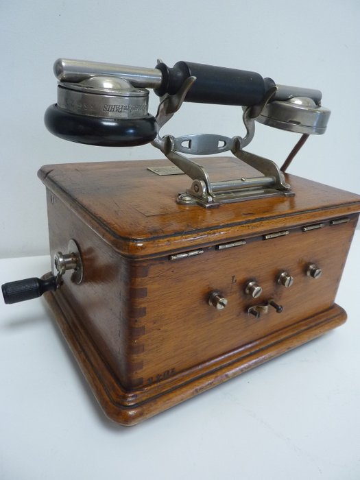Société industrielle des telephones, Paris - Ein seltenes antikes Schreibtischtelefon, 1920er Jahre - Holz / Kupfer / Nickel
