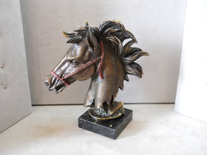 Miguel Senserrich - Pira - M.Senserrich / sculptură / cap de cal / stil bronz cu flanșă de aur (1) - Art Deco - alte politehnice
