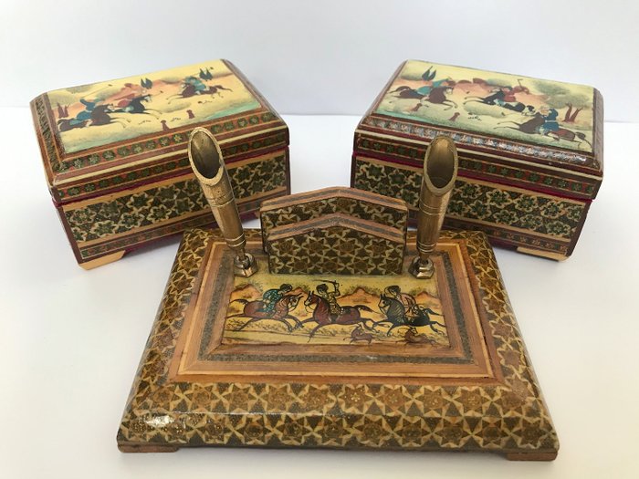 Persiske kasser og en penholder - Khatam-mosaik