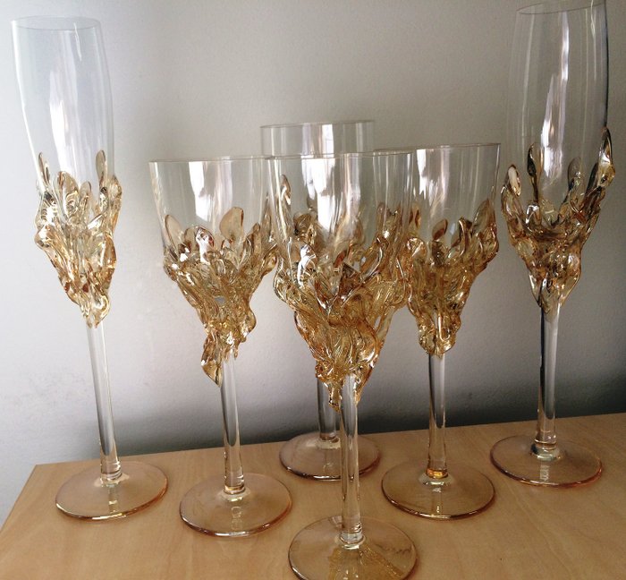 Jon Art - Luksus vin og champagne briller (6) - Art Deco - Krystall