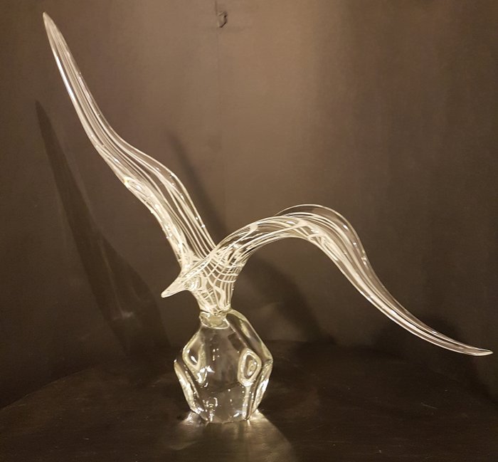Licio Zanetti - Murano - Stor måge skulptur i glas med sukkerrør (60 cm) - murano glas